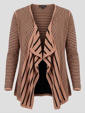 Charlie Paige Striped Tan and Black Cotton Everyday  Women's Cardigan Size L/XL